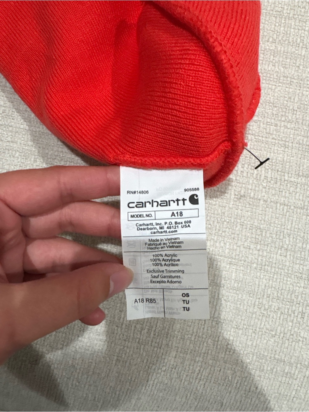 Carhartt Red Cuffed Knit Beanie with Signature Patch - Picture 2 of 3